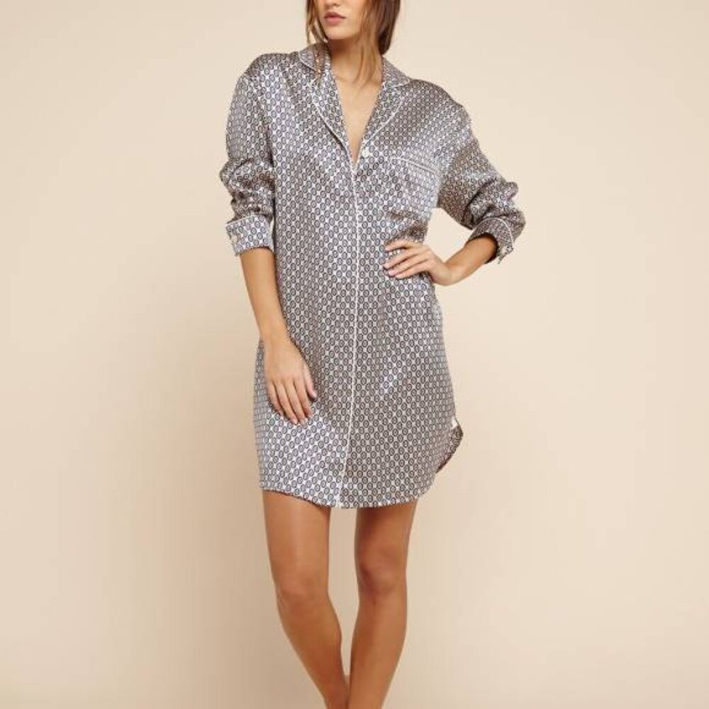 Olivia von Halle Poppy Zahra Printed Long-Sleeve Silk Sleepshirt